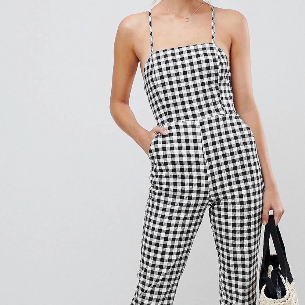 ASOS DESIGN denim jumpsuit with strappy back